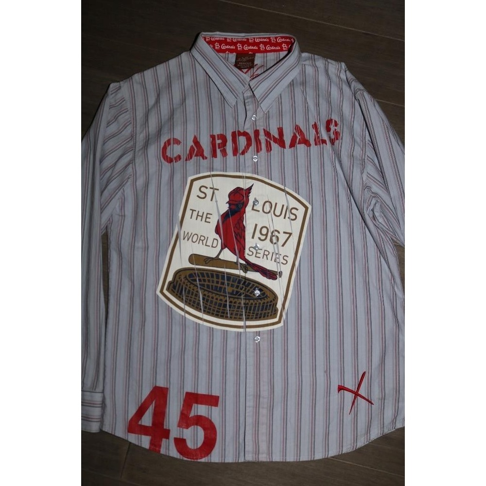 Red Jacket St Louis Cardinals 1967 World Series Pinstripe Shirt Mens 6 Large